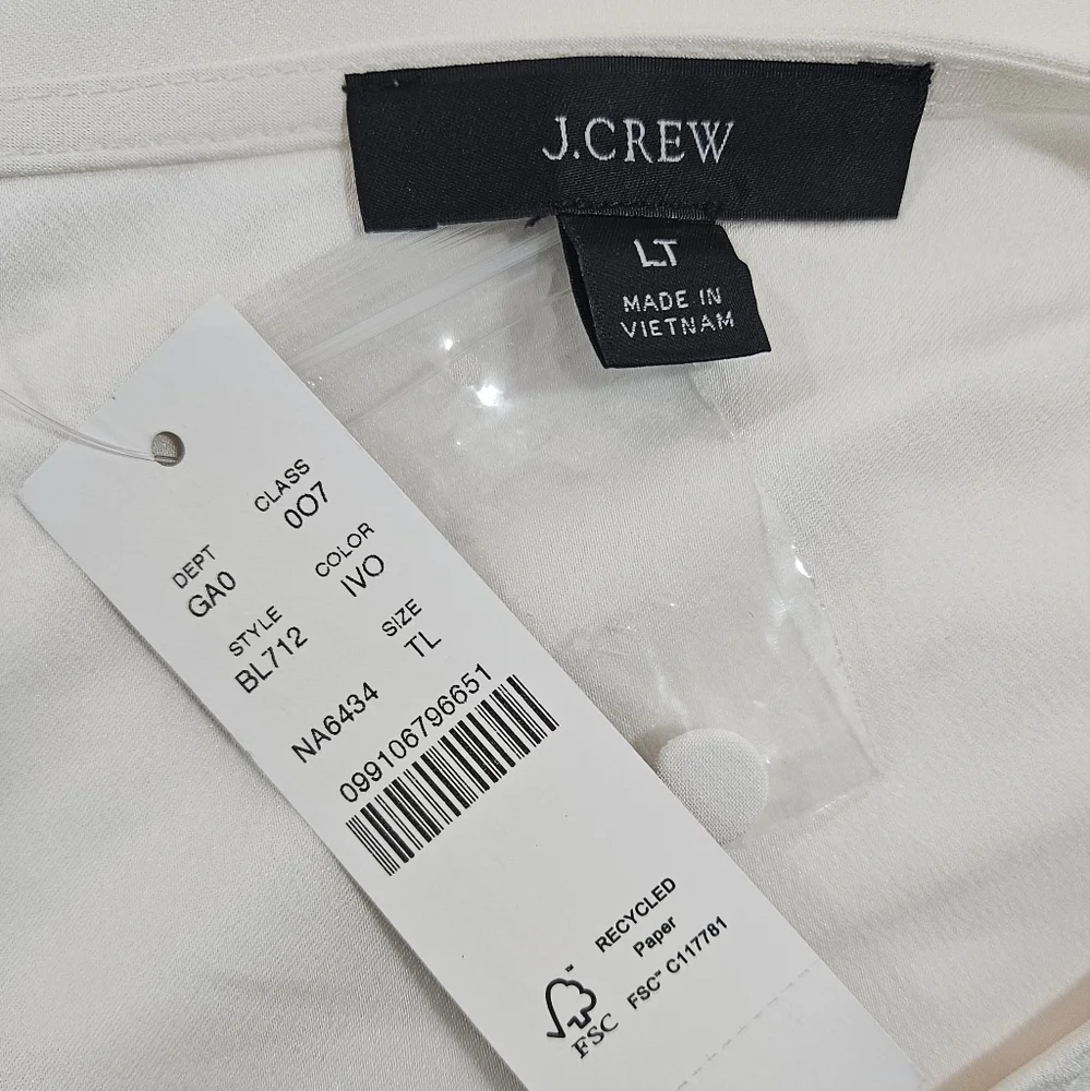 J. Crew Puff Sleeve Satin-Back Crepe Top Size Large Tall